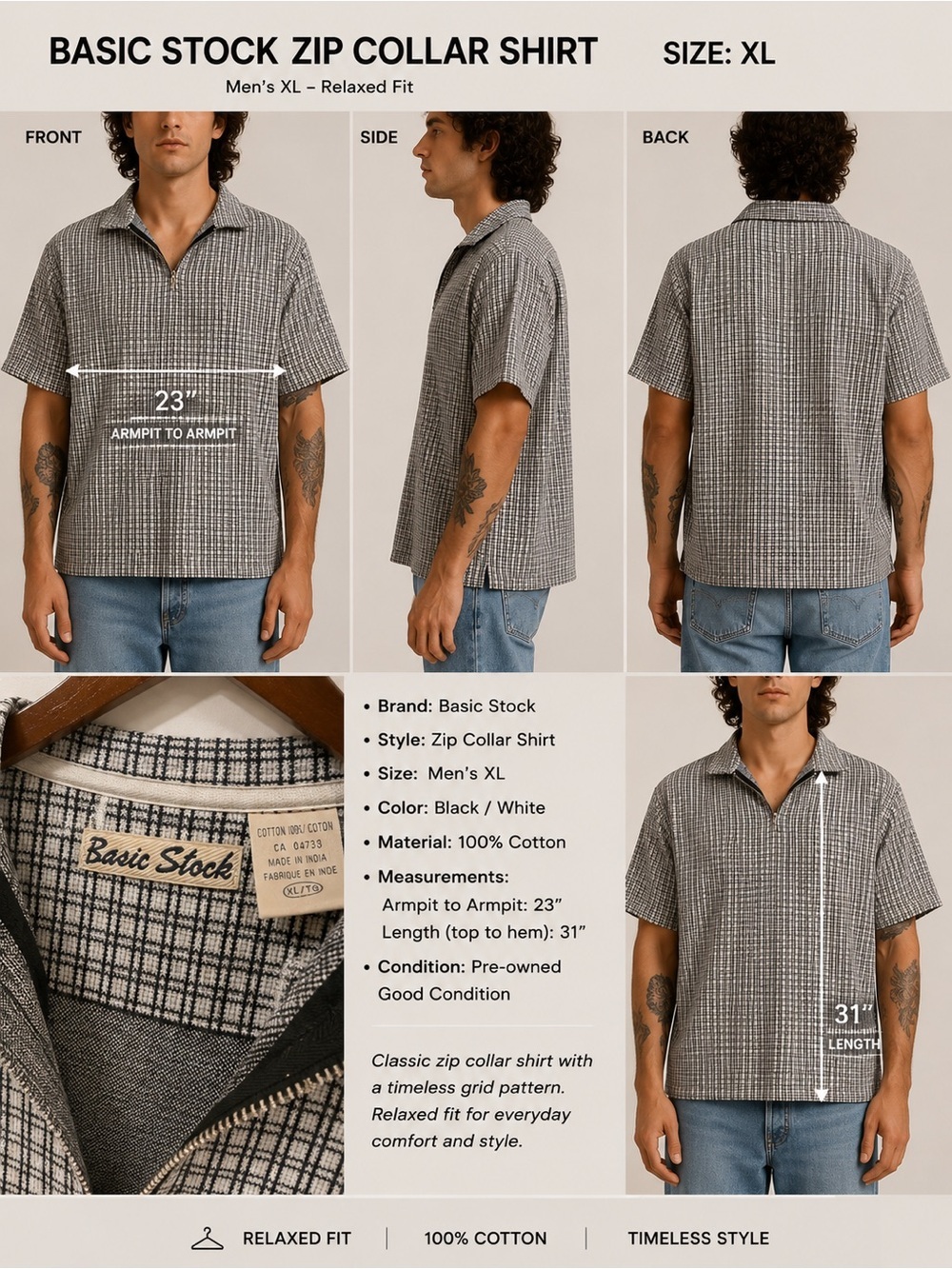 Men’s Black/White Zip Collar Shirt